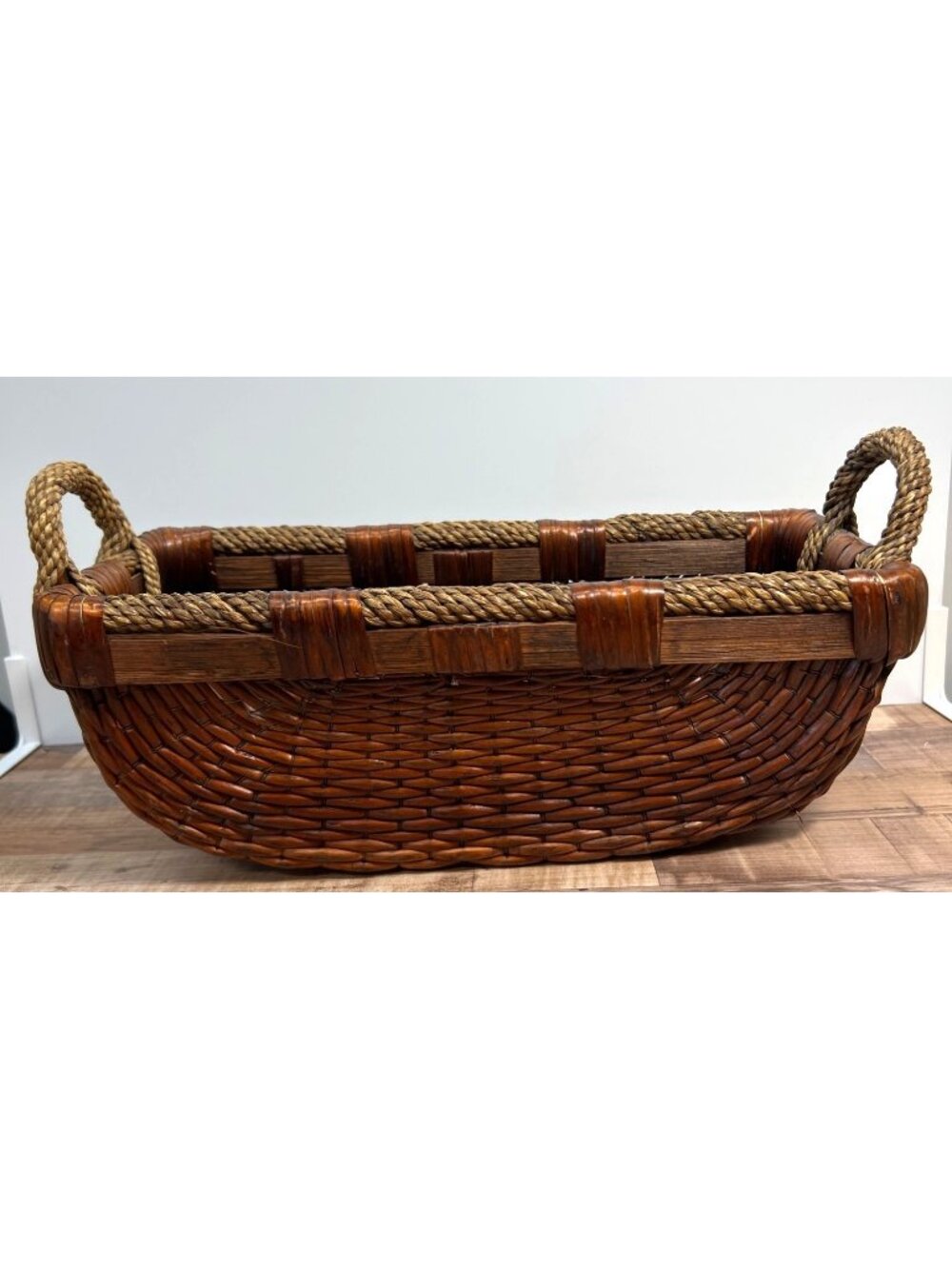 Sturdy Wicker Woven Basket With Rope, Storage,  Unique ShapePre-Owned